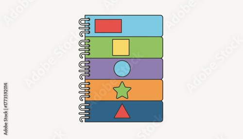 A stack of neatly organized spiral notebooks in various colors each with a different subject label on the front cover.