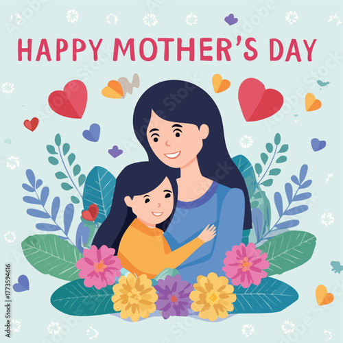 Mother and Child Hug – Flat Vector Mother’s Day Illustration