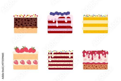 5th birthday cake. Festive delicious dessert, vector illustration.