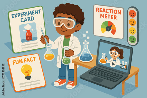 Young african male scientist conducting experiments in interactive science lab