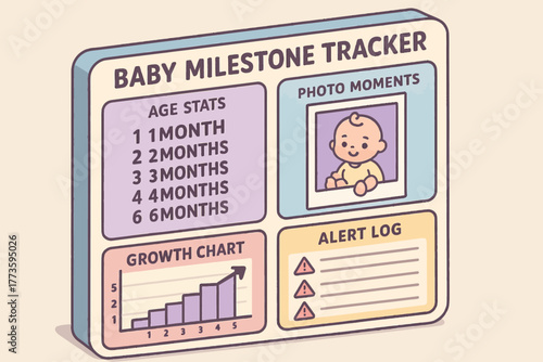 Baby milestone tracker with growth chart and alert log for early development stages