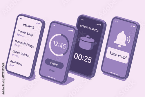 Kitchen timer apps on smartphones with recipe and cooking features