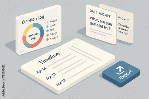 Interactive journaling interface with emotion log and export feature