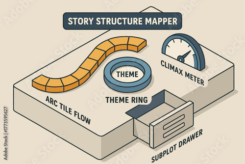 Story structure mapper with arc tile flow and climax meter