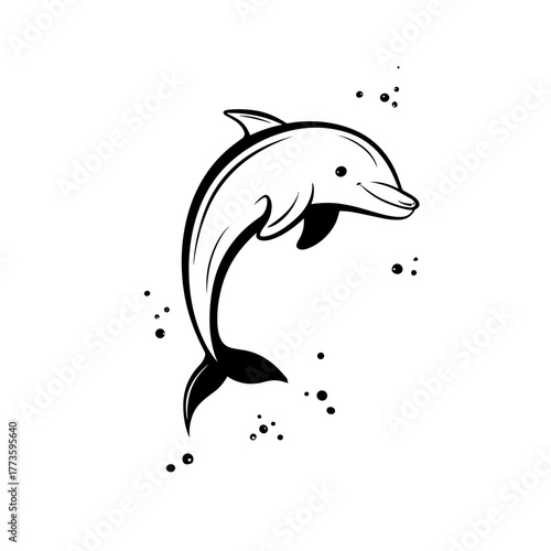 Dolphin. Dolphin simple black and white line art vector logo
