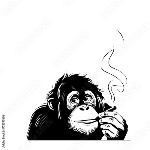 Bornean Orangutan. Bornean Orangutan simple black and white line art vector logo