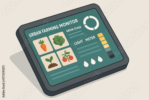 Urban farming monitor dashboard for plant growth and light levels