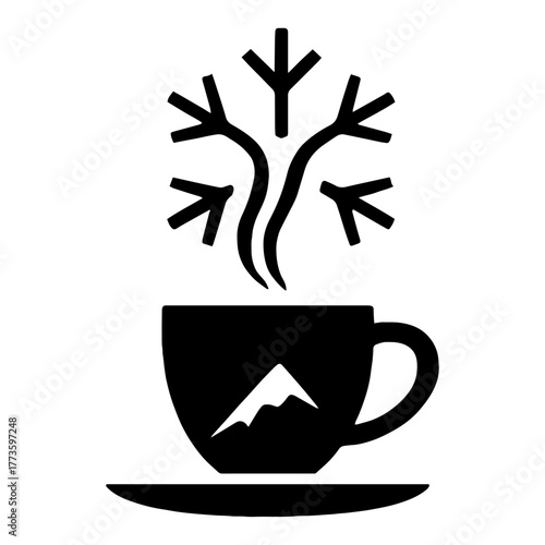 Cup of coffee steaming into snowflake shape – warmth in cold idea vector with transparent background 