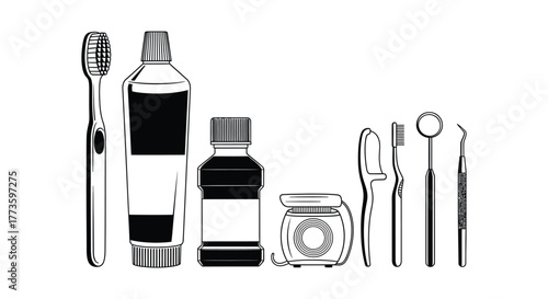 Essential dental hygiene tools arranged for a clean and healthy smile