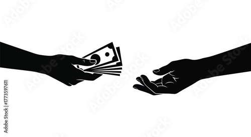 Silhouette hands exchanging money, symbolizing transaction, payment, or a deal.