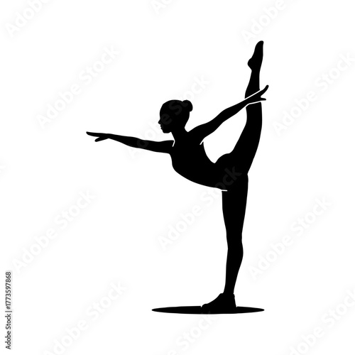 Gymnast balancing on one leg – controlled grace silhouette vector with transparent background 