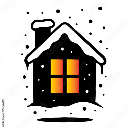 House window glowing in cold night – home warmth concept vector with transparent background 