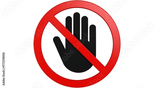 Red prohibition sign with black hand silhouette inside circle and diagonal line, symbolizing do not touch or stop