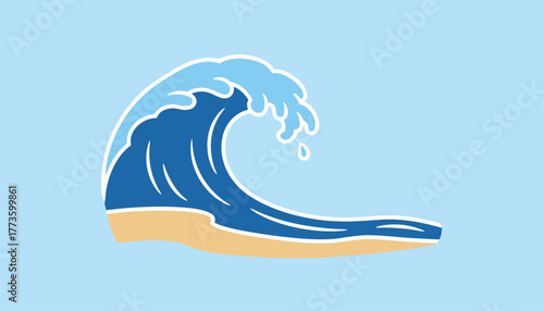 A serene ocean wave crashing onto a sandy shore depicted with flowing lines that capture the movement and rhythm of the water.