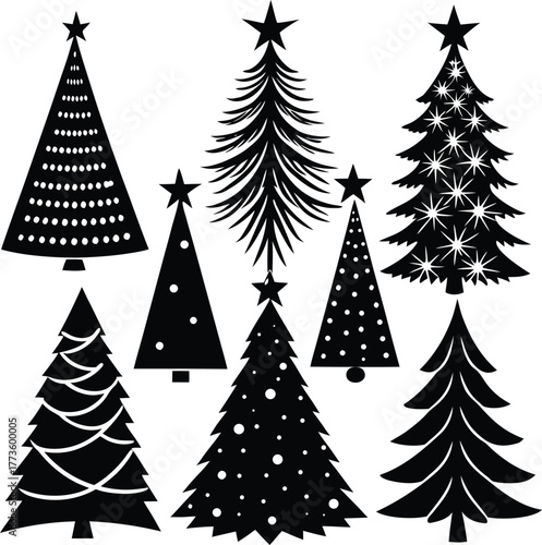 Collection of Black and White Christmas Tree Icons

