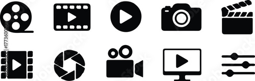 audio video icons pack flat collection set vector design 