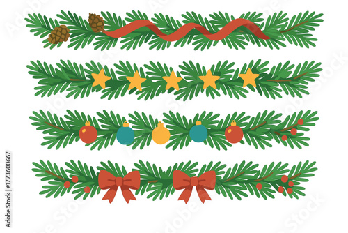 Decorative garlands for Christmas celebration and holiday decor. Set of 6 Christmas vector illustration