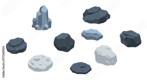 Collection of geometric rocks and minerals in modern flat design