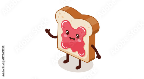 Cute isometric bread character with jam cartoon design