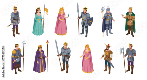 Medieval characters collection in isometric style for fantasy adventures