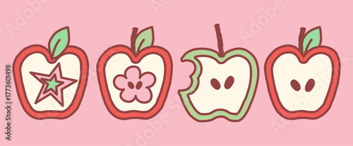 Cute Hand Drawn Outlined Apple Illustration Doodle