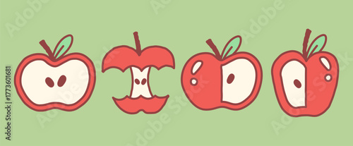 Cute Hand Drawn Outlined Apple Illustration Doodle
