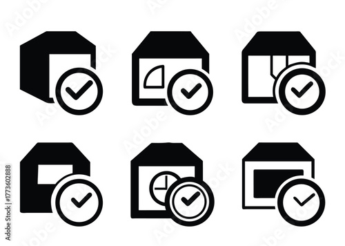 Assorted images of confirmed and verified files or documents with checkmarks