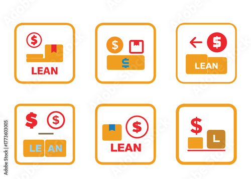 Lean Management Visual Icons Representing Cost Reduction, Efficiency, and Process Improvement