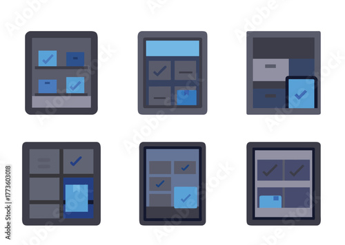 Six Minimalist Icons Showcasing Inventory Management and Tracking Systems