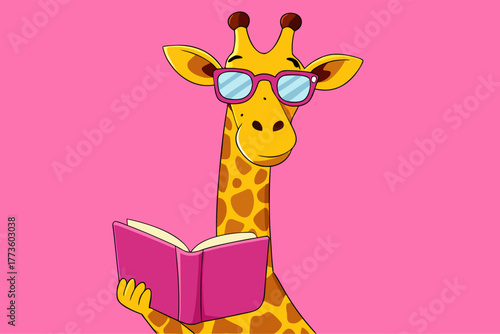 Whimsical Giraffe Character Reading Book with Sunglasses