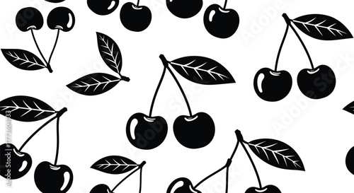 A seamless pattern of cherries with leaves isolated on white background for backgrounds