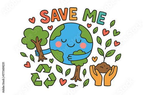 Environmental flat icon set. featuring earth, tree, recycling, heart, hands, and leaves symbols