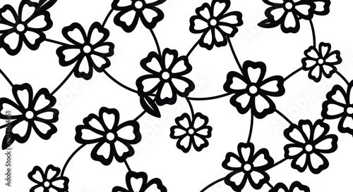 Floral pattern with delicate flowers and vines, a botanical design isolated on white background