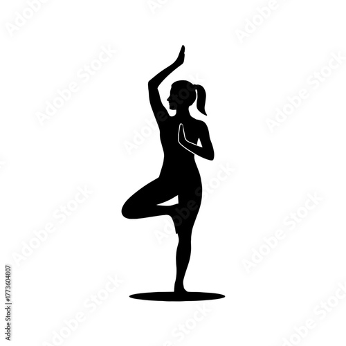 Female silhouette doing yoga pose – calm strength concept vector with transparent background 