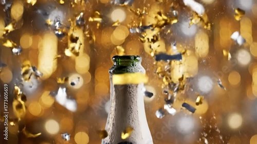 Bubbly Celebration with Champagne Bottle and Sparkling Cork Pop Effect