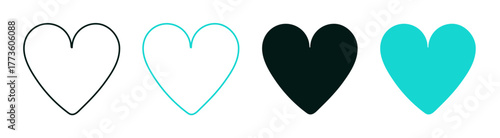 Like button icon set. Social Media, Love or Marketing concept. Line, solid color or black heart logo for web and UI. Editable vector stroke illustration. Perfect for apps and digital platforms.