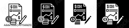 Income Statement Icon Set In Black And White Filled Style Collection