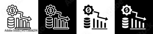 Depreciation Icon Set In Black And White Filled Style Collection