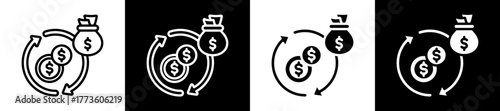 Cash Flow Icon Set In Black And White Filled Style Collection