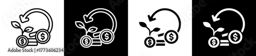 Return Of Investment Icon Set In Black And White Filled Style Collection