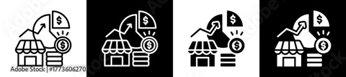 Market Share Icon Set In Black And White Filled Style Collection