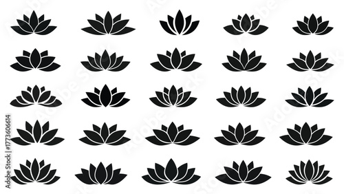 Lotus flower black silhouette big set collection festival decoration freedom, republic, day, 26, january, puja, diwali, dussehra, indian, independence, day, 15, august, vector,