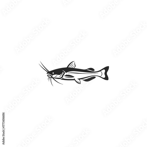 Stylized Black and White Catfish Vector Illustration.