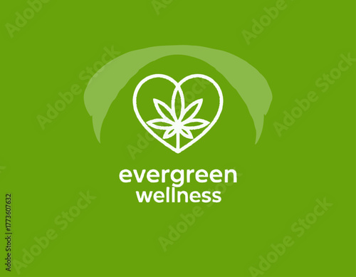 This logo for Evergreen Wellness features a heart entwined with a cannabis leaf, symbolizing holistic care and a connection to nature's healing properties.