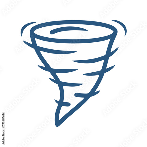 Stylized blue hand-drawn tornado icon with spinning motion lines.
