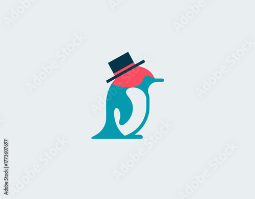 This whimsical image features a stylized penguin wearing a hat, combining playful elements and vibrant colors to evoke feelings of fun and charm in a modern artistic style.