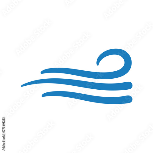 Stylized Blue Wind Symbol with Curved Lines and Swirl Element.