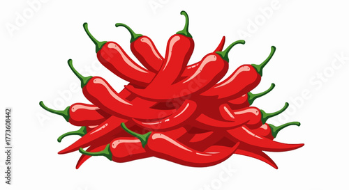 Illustration of a vibrant pile of red chili peppers on a white background