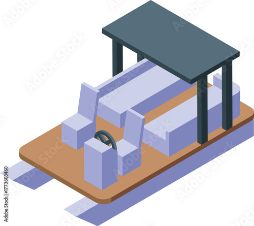 Pedal boat with canopy offering protection from sun on summer day, ideal for leisurely water activities