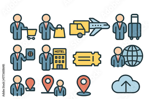 Travel and Business Line Icon Set in Colorful Style